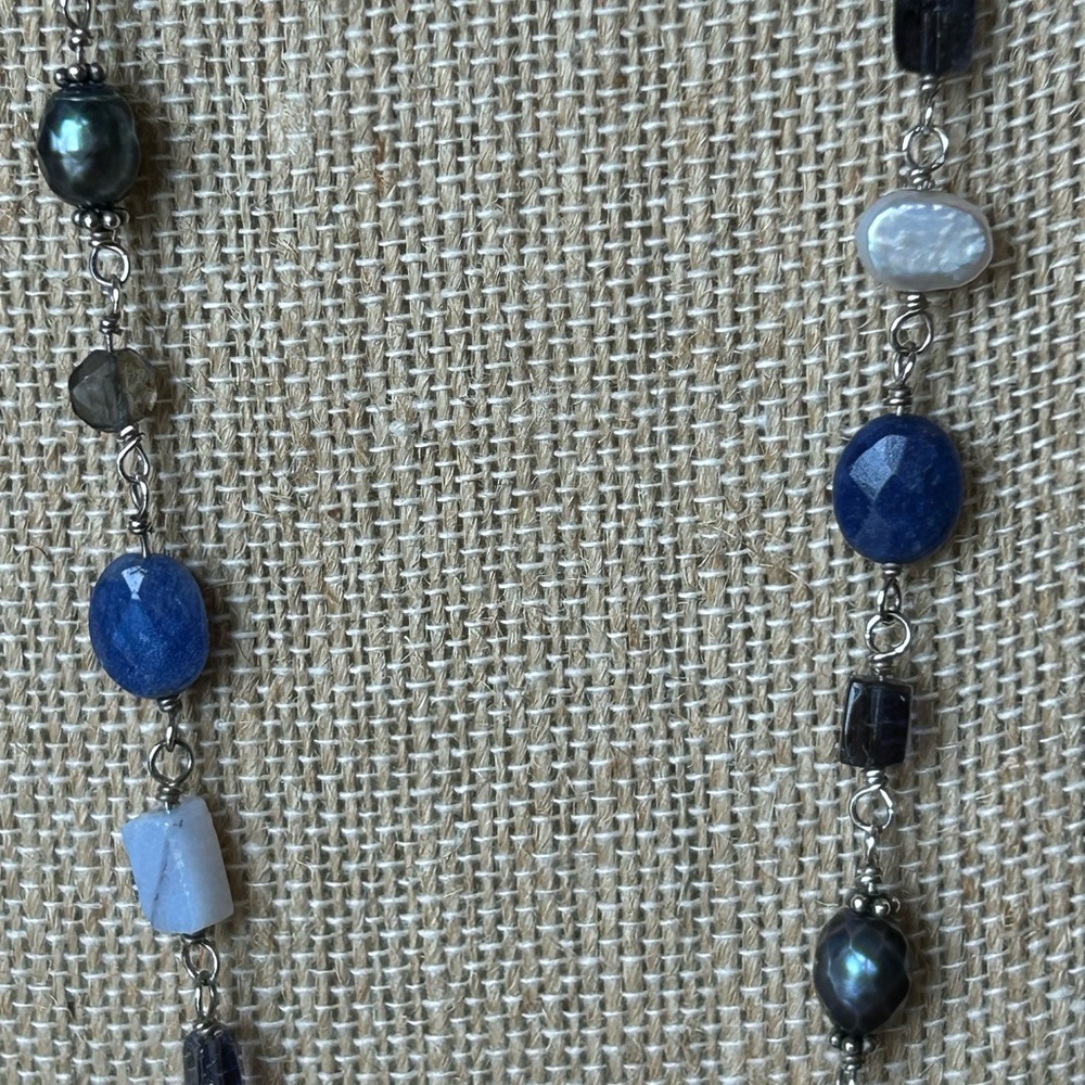 Vintage Silpada Blue Stone and Pearl with Sterling Silver Link 16” Necklace - Picture 3 of 5
